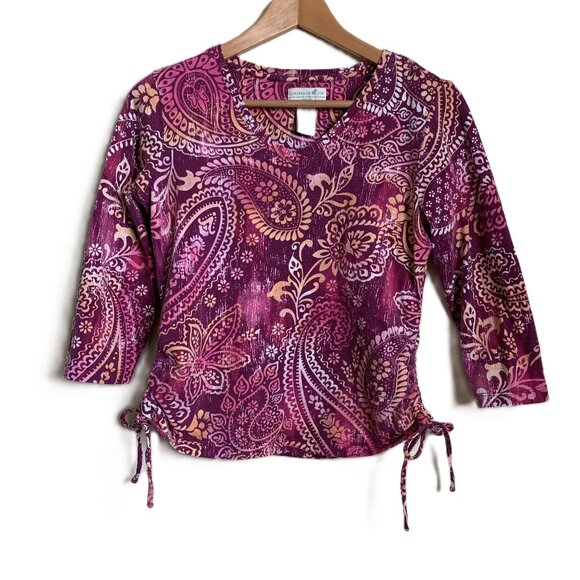 Caribbean Joe Floral Paisley Side-Cinch Top – Petite Small - Picture 1 of 6